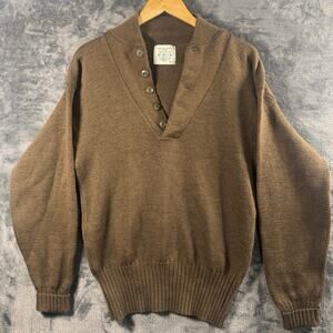Jack Young Associates Sweater Mens Large 42 Olive Drab Wool Henley USA Military